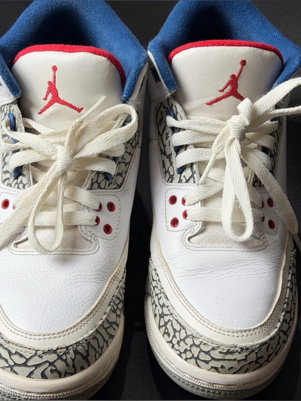 Jordan Kids White Sneakers with Red & Blue Accents